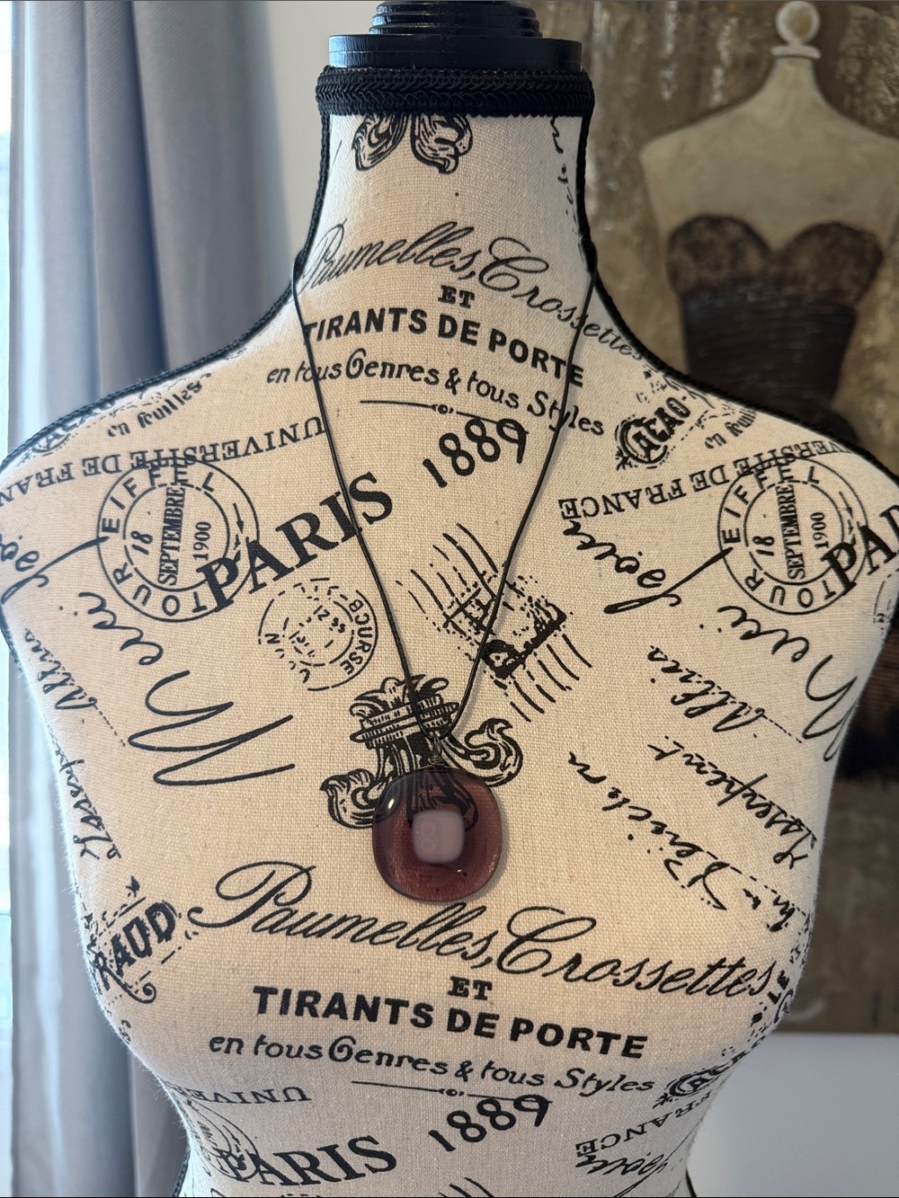 Pendant Necklace with Deep Garnet Glass Pendant